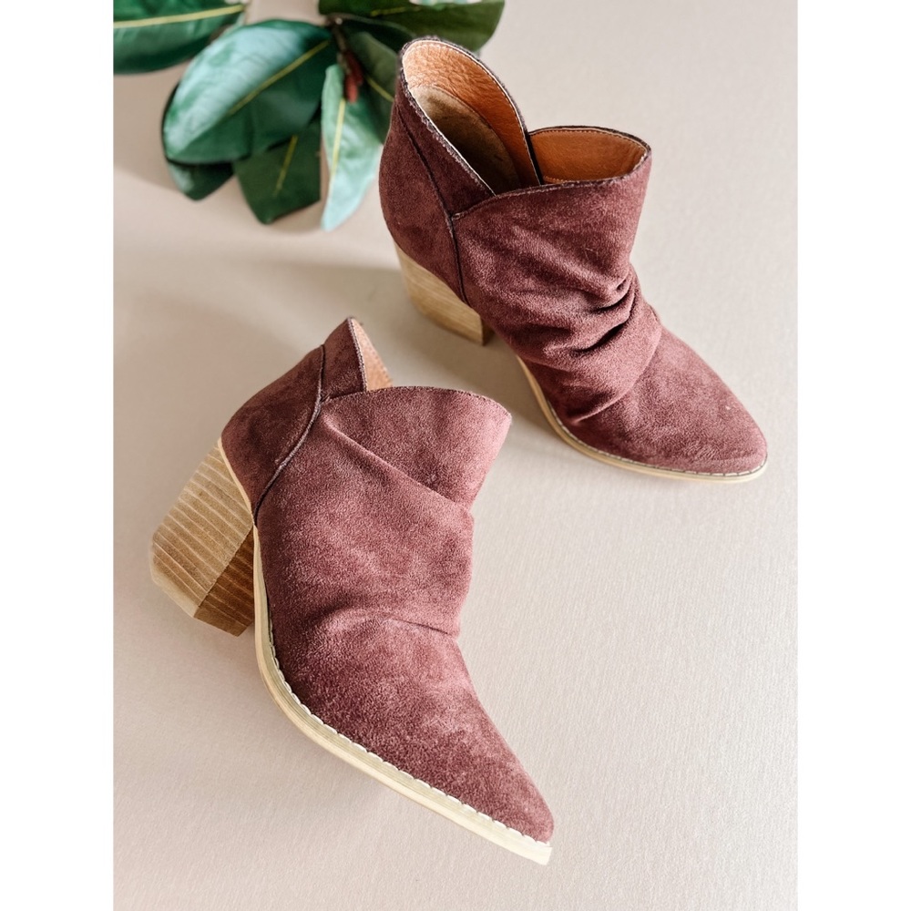 Mi’im Burgundy Suede Slouchy Western Ankle Bootie